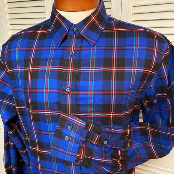 Jos A Bank Travelers Collection Size Large Electric Blue Plaid - Picture 2 of 5